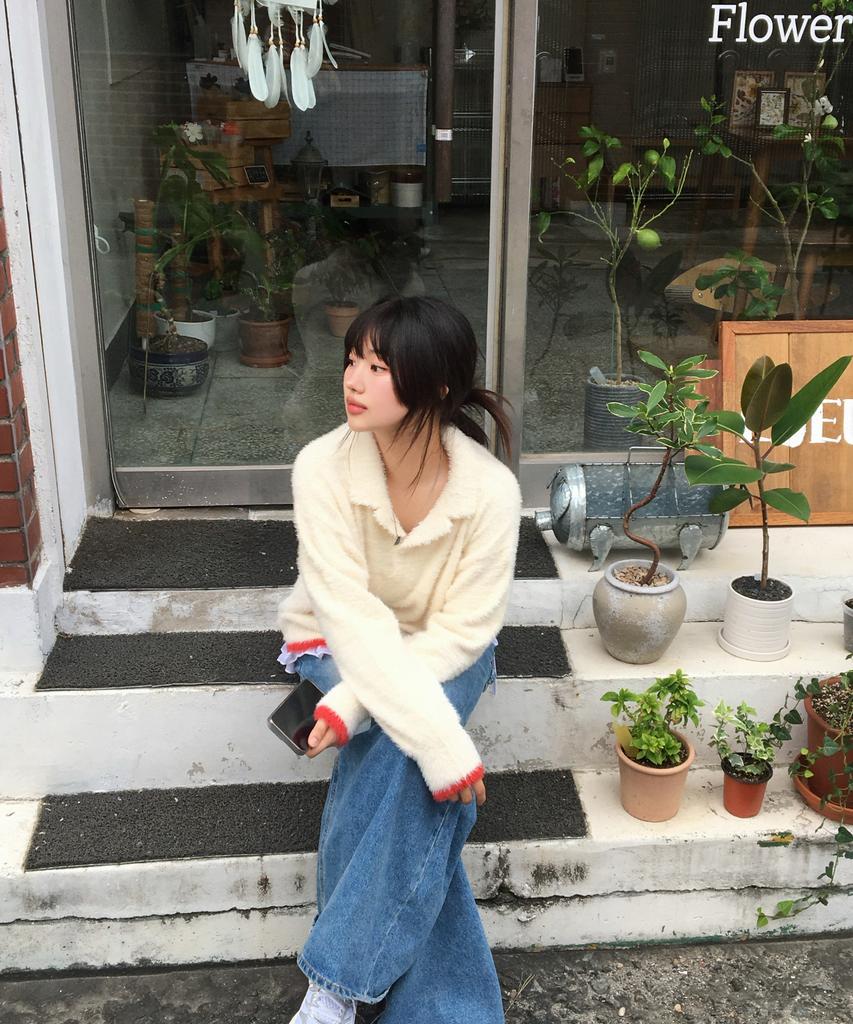 AMOU Mohair Washable Kara Knit Ivory