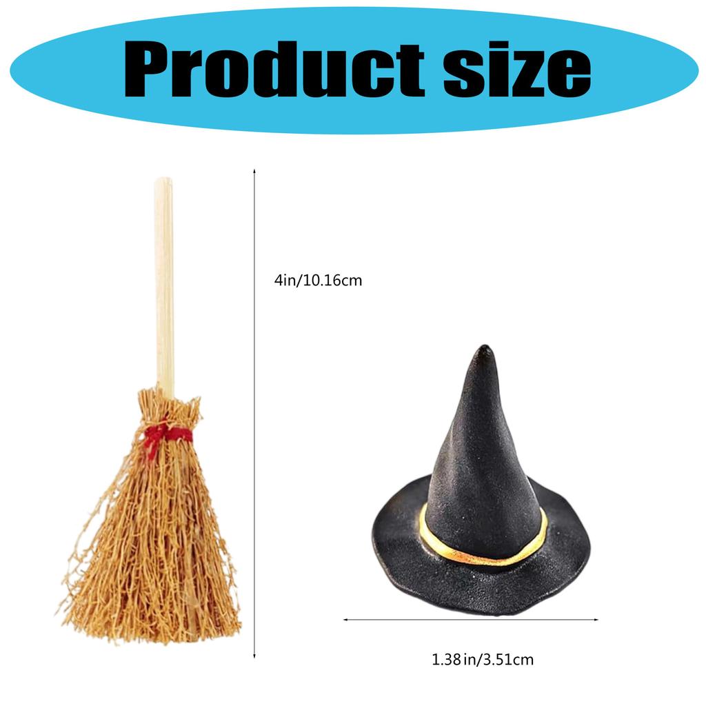 Pack of 24 Miniature Broomstick Witch Hat Set Halloween Party Decorations PVC Crafts Accessories for Home Event