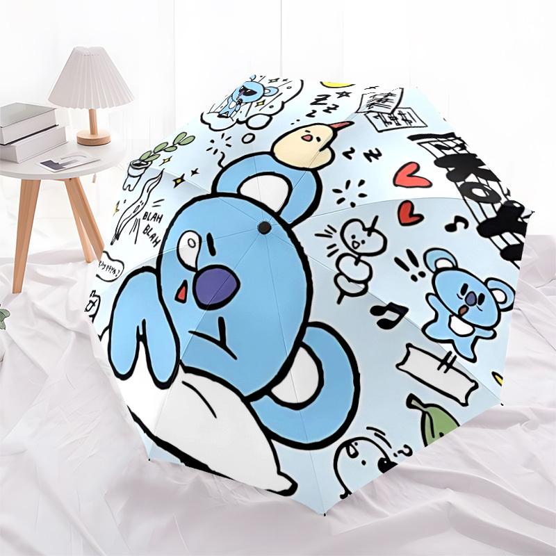 1pc BT21 Characters Automatic Folding Umbrella - Compact 8-Rib Design, Durable Plastic & Iron, Perfect Gift for Friends & Family, yy250923069