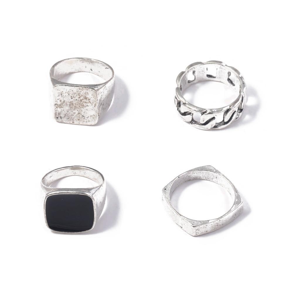 Personalized Ring, Fashionable And Simple Oil Drip Chain 4-Piece Set, Large Ring Jewelry.