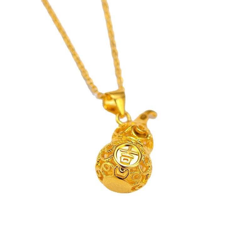 Pure Gold Necklace Lucky Hollowed Out Gourd Pendant for Women Charm Jewelry Gold Jewelry Wedding Party Gift