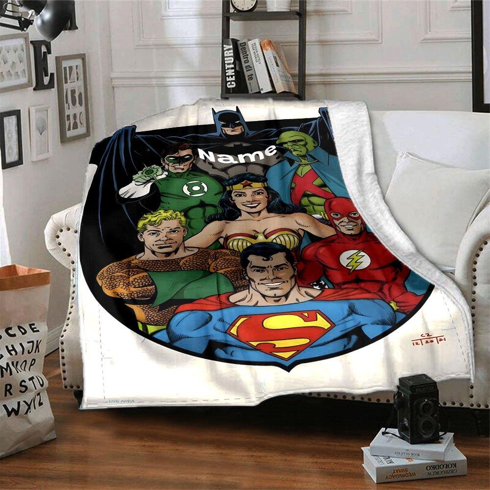 Superhero Team Portrait Lightweight Customizable Blanket Customize Your Name Soft Cozy Perfect For Sofa Couch Office Bed Picnics For All Occasions