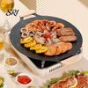 Family Size Outdoor Cooking Pan Electric Smokeless Grill, Nonstick Griddle, Korean BBQ Meat Roaster Cassette Stove Compatible with Handle, Round