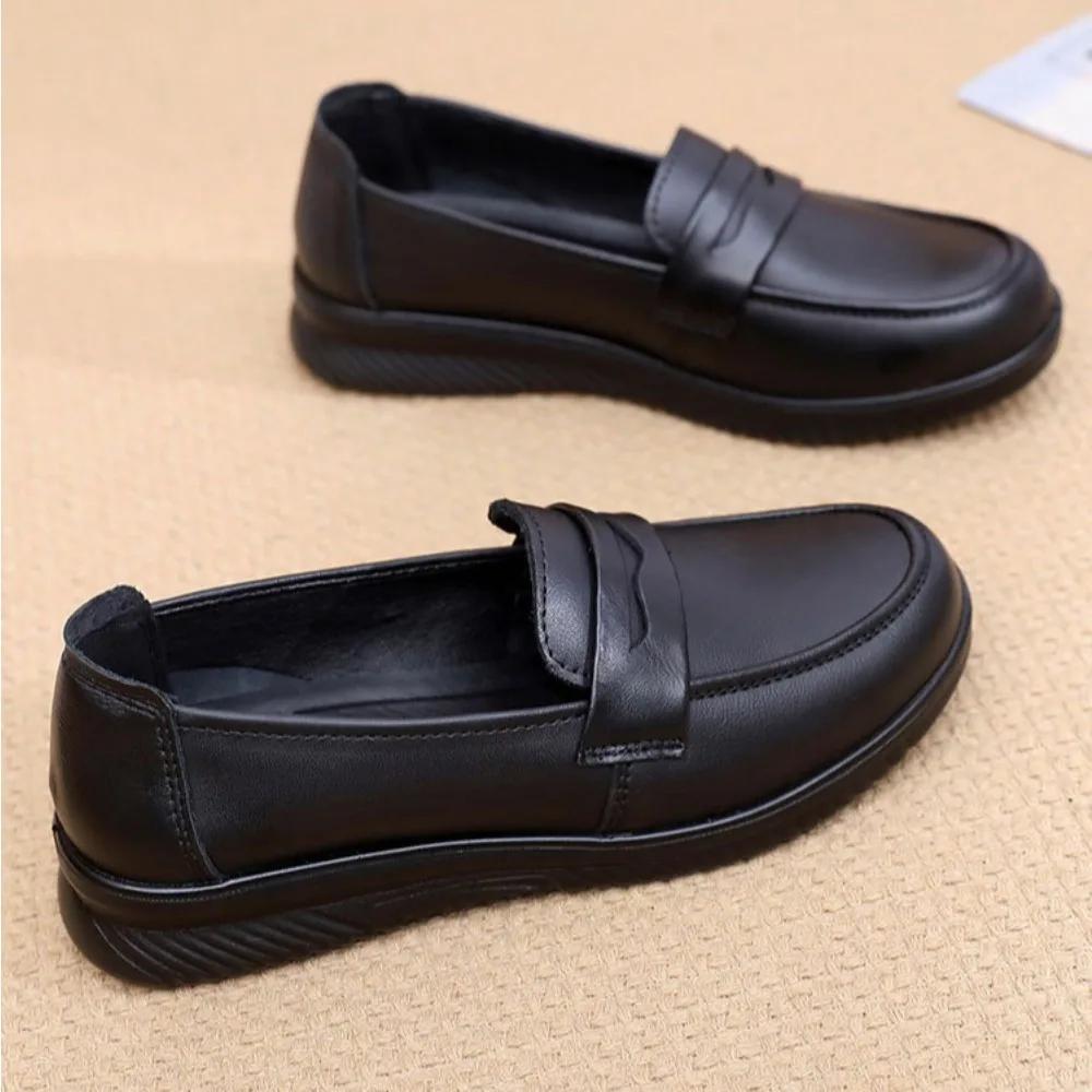 Single Shoe Women's Spring and Autumn New Casual Round Toe Soft Soled Womens Leather Shoes Comfortable Mother Single Shoe loafer