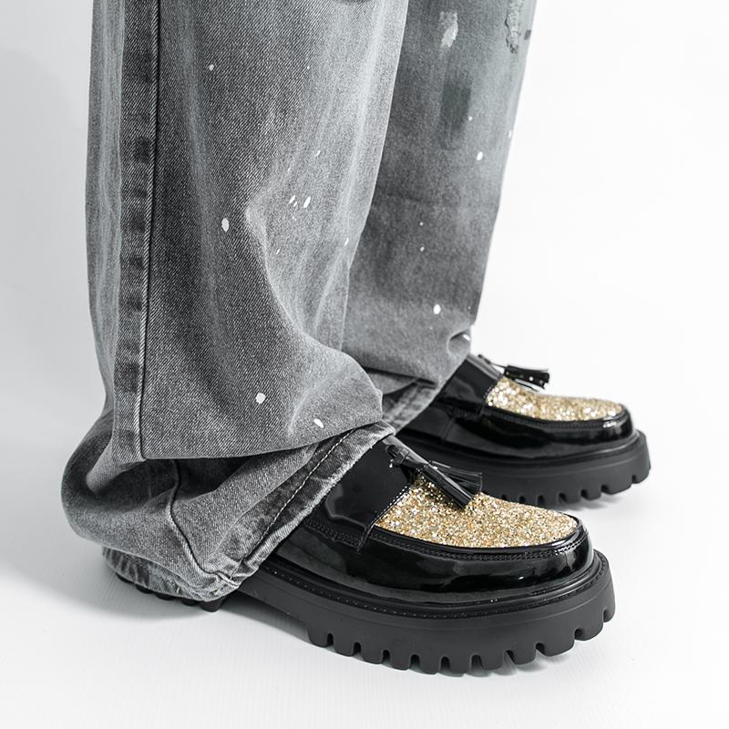 

Light Sole Leather Sole with Sequins Loafers Tassel Loafers Stage Shoes 38-46 38 чёрный
