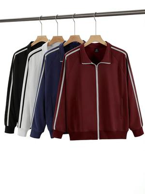 Spring & Fall 300g Stand Collar Zipper Hoodie Jacket for Men & Women - Trendy American Style Double-Bar Sports Cardigan