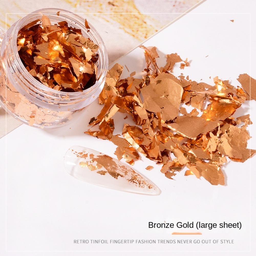 Gold Foil Nail Decoration Sequin Gold Silver Fragment Nail Art Charm Irregular Bronze Nail Art Decoration Manicure Design