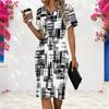 Women Plus Size Round Neck Short Sleeve Blue Green Smoke Printed Fitted Midi Dress