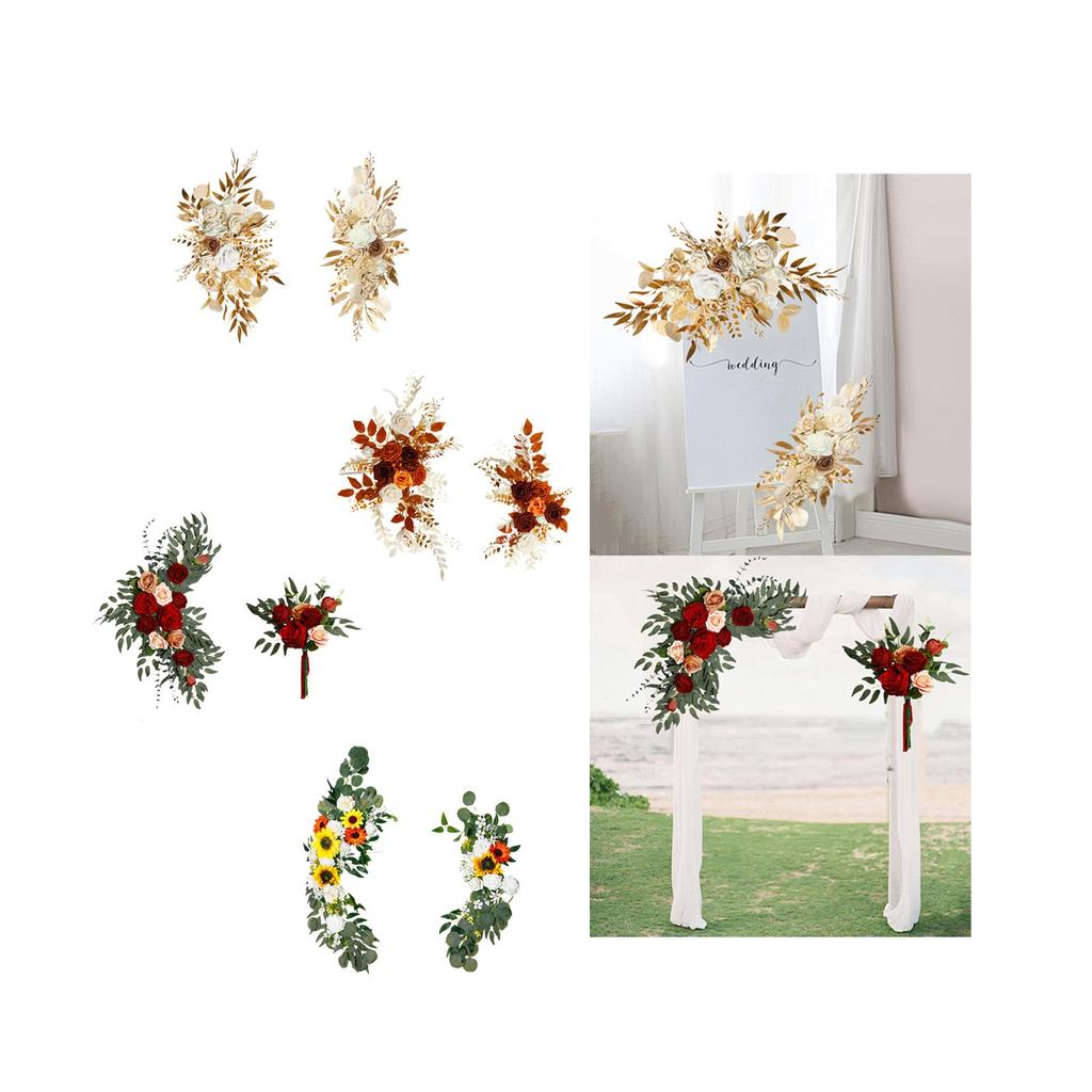 2 Pieces Artificial Floral Swag Backdrop Decorative Wedding Arch Flowers for Home Wedding Car Engagement Ceremony Reception