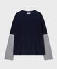 GLW [Unisex] Layered Two-Tone Long Sleeve Tee Navy