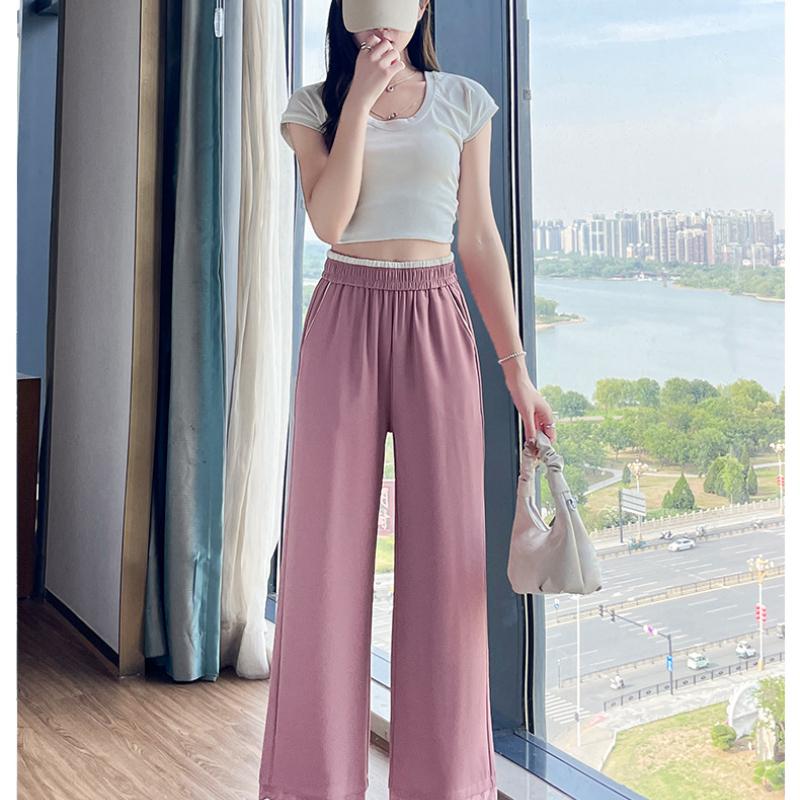 

Lace Lace White Pants Summer Super Wearing All-match Meat Covering Ice Silk Pants with Loosely Loaded Waist Cropped Wide Leg Pants for Women 5XL розовый