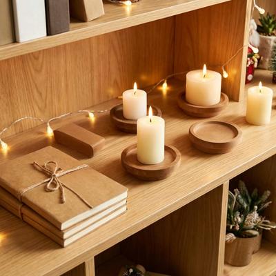 Candle Holder Tray, Round Wood Decorative Candle Plate, Rustic Tealight Pillar Candle Tray for Farmhouse, Kitchen, Coffee Table Decor
