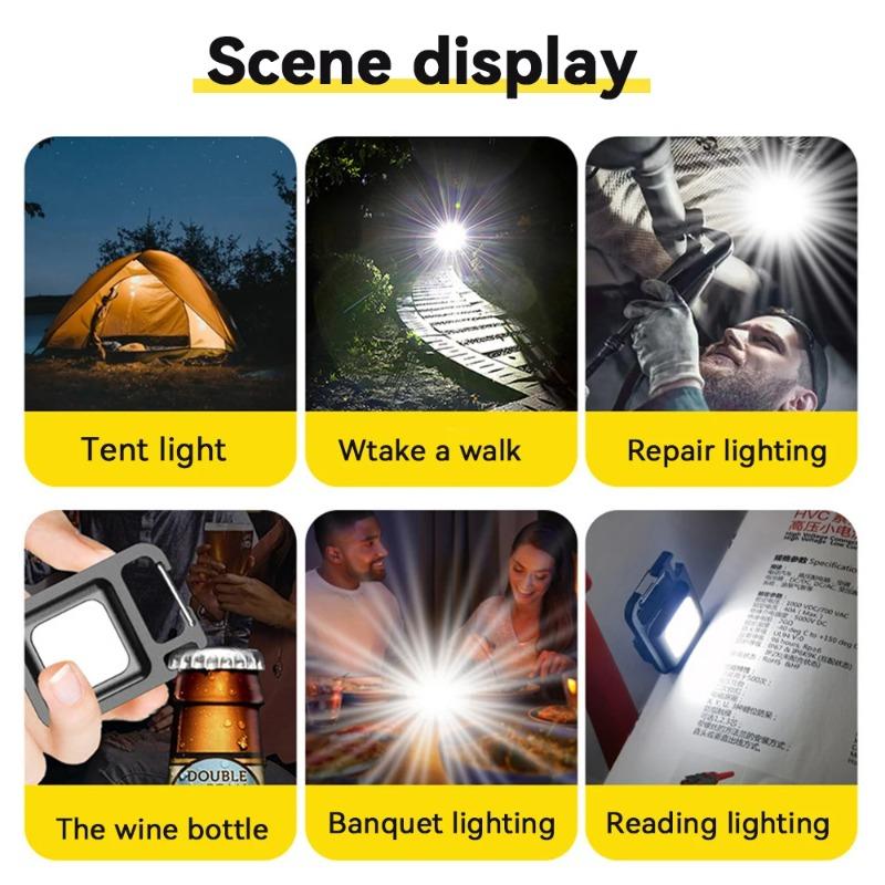 1pc Mini Keychain Work Light Flashlight with 4 Lighting Modes, Keychain Light Emergency Light Mini Flashlight with Magnetic Base