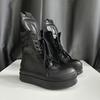 Thick Sole 7cm Flat Cowhide Euro Trainer  Handmade Rock High Street Zipper Quality Boots