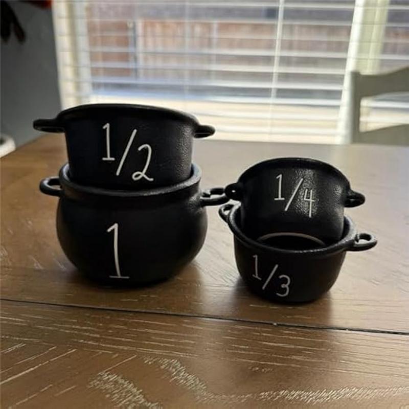 ABNO-Mini Witch Candles Cauldron Set, 4Pcs Small Cauldron, Cauldron Measuring Cups, Candy Buckets Halloween Decorations