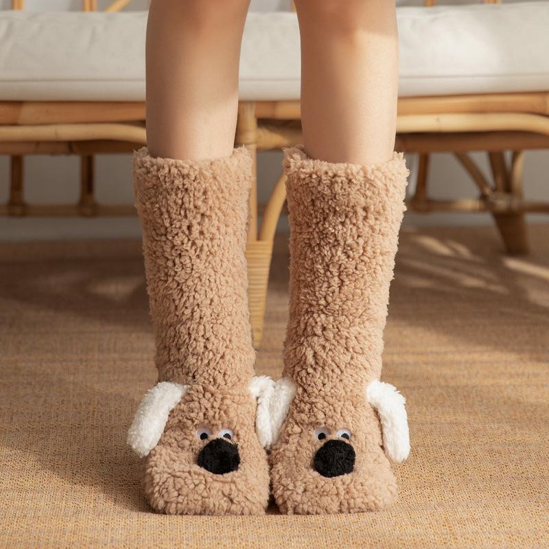Autumn and Winter Coral Fleece Socks Cat Claw Socks Thick Floor Socks Snow Socks Women Plus Velvet Cartoon Home Tube Sleeping Socks