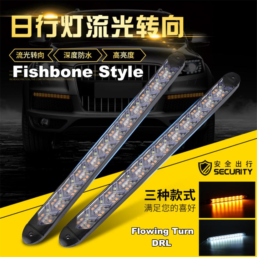 2x Car Flexible White/Amber 240 LED Fishbone Style Switchback Flowing Turn Signal Light DRL Knight Rider Strip Light Headlight Waterproof