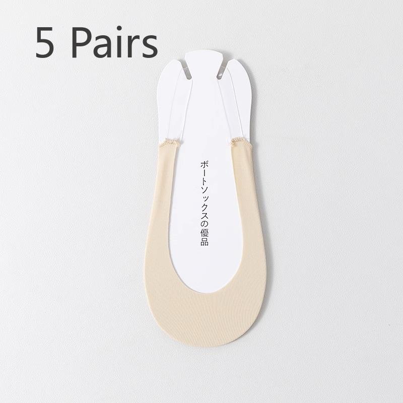 5 Pairs Harness Boat Socks Women's Socks Shallow Mouth Summer Thin Ice Silk Invisible Socks