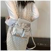 Design Sense Niche Backpack Silver Women's Heart New Fashion Backpack Versatile Chain Bucket Travel Small Bag