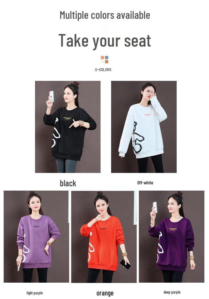 Women's Designer Print Velvet Crewneck Sweatshirt - Autumn/Winter 2025 Fashion Long Sleeve Loose Top