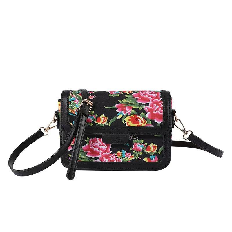 Ethnic Style Big Flower Small Square Women'S Bag Trendy Fashion Printed Messenger Bag Shoulder Bag