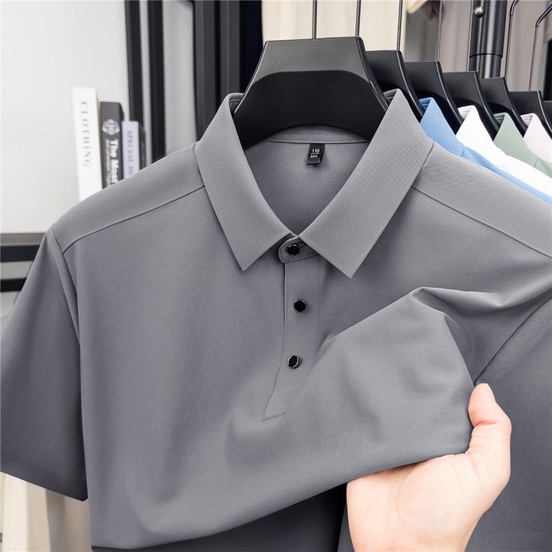 Men s Summer Seamless Short-Sleeve Polo with Spliced Hem, Split Lapel, and Cool Comfort L