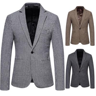 Herren Herbst/Winter 2021 Karierter Wollanzug - Modischer Business-Casual-Mantel