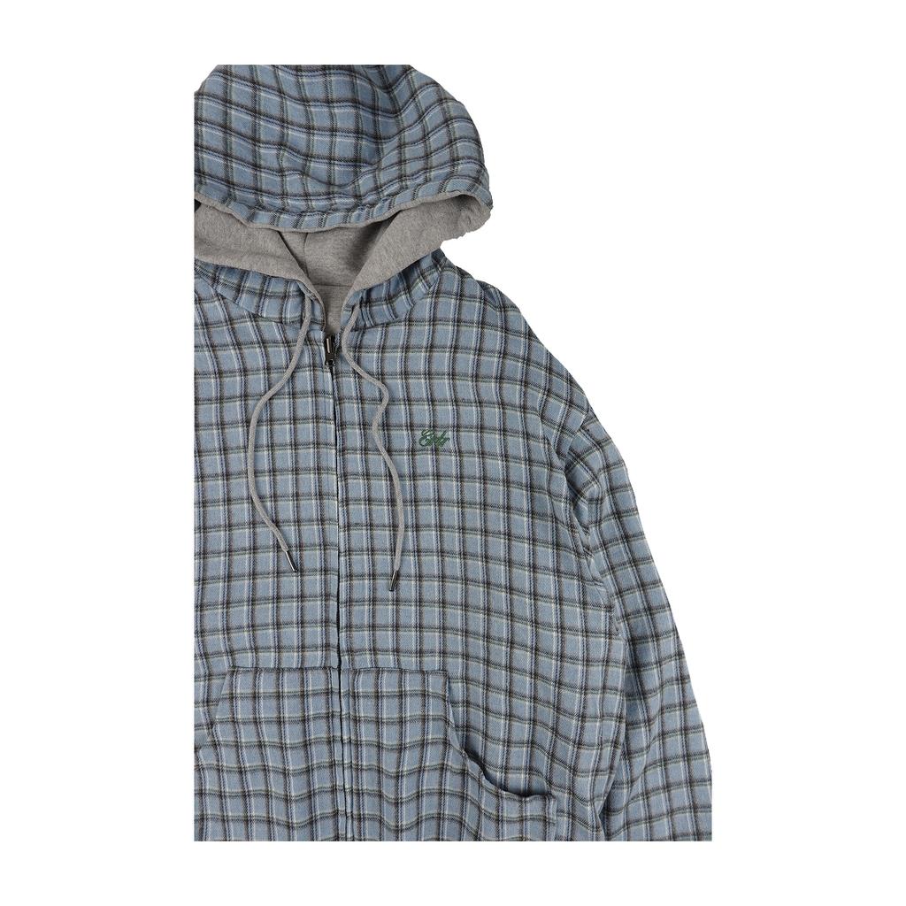 Ertr Wende Karomuster Hoodie mit Reißverschluss Himmelblau