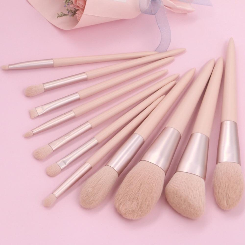 11pcs With Storage Bag Pink Makeup Brushes Set Soft-bristled Brush Foundation Brush Women