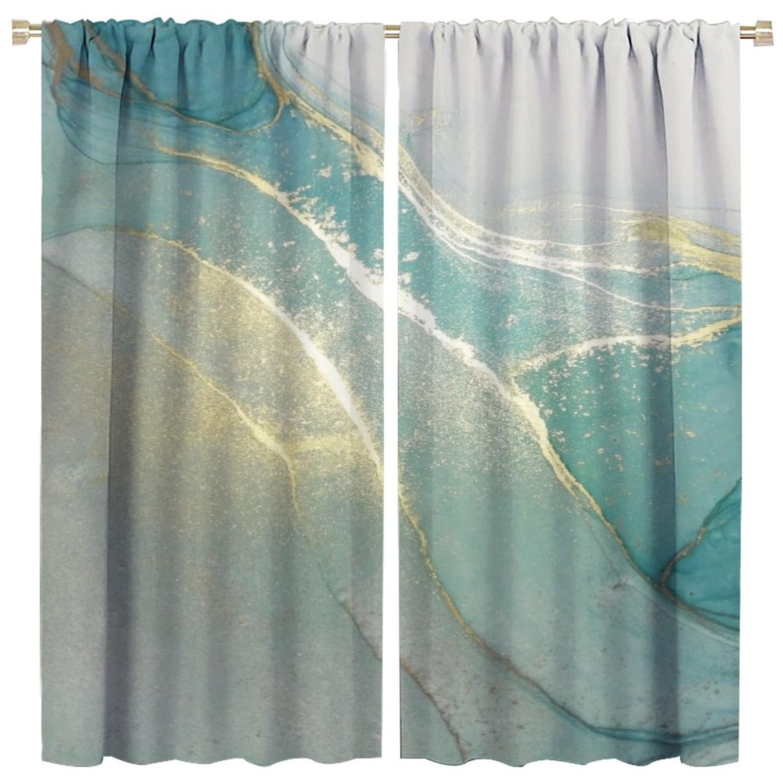 Vintage Abstract Marble Curta, Luxury Baroque Elegant Glitter Gold Ve Blue White Ink Fluid Digital Art Texture 53x116cm 2pc21x46in