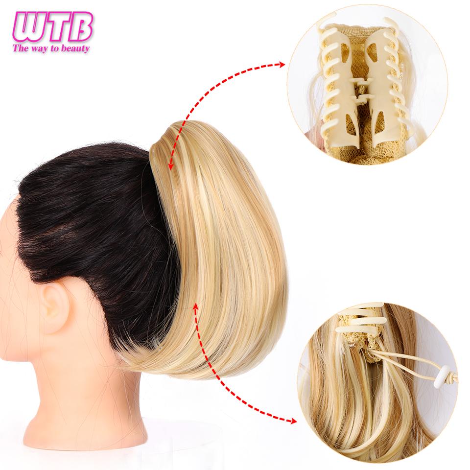 Short Straight Claw On Ponytail for Women Synthetic Straight Ponytail Hairpiece Brown Blonde Hairstyle