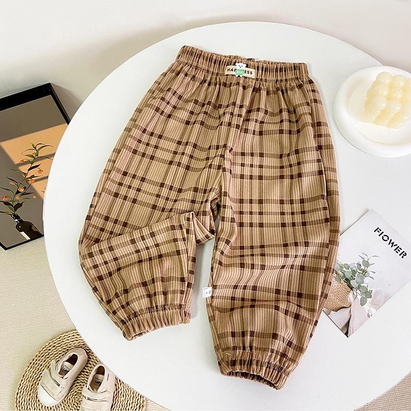 Pantalones deportivos de forro polar acanalado estilo coreano para niños con cintura elástica - Ropa deportiva casual