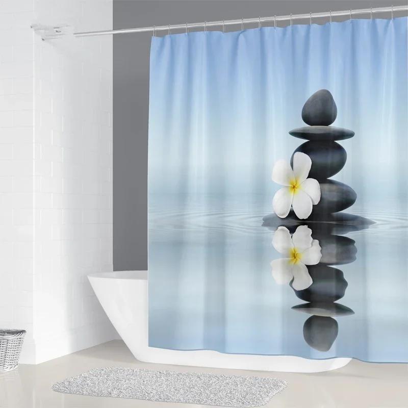 Pebble Printed Shower Curtain Mildew Washable Curtain with Hook Bathroom Decorative Curtain Rocks 3D Shower Curtains 240*180cm