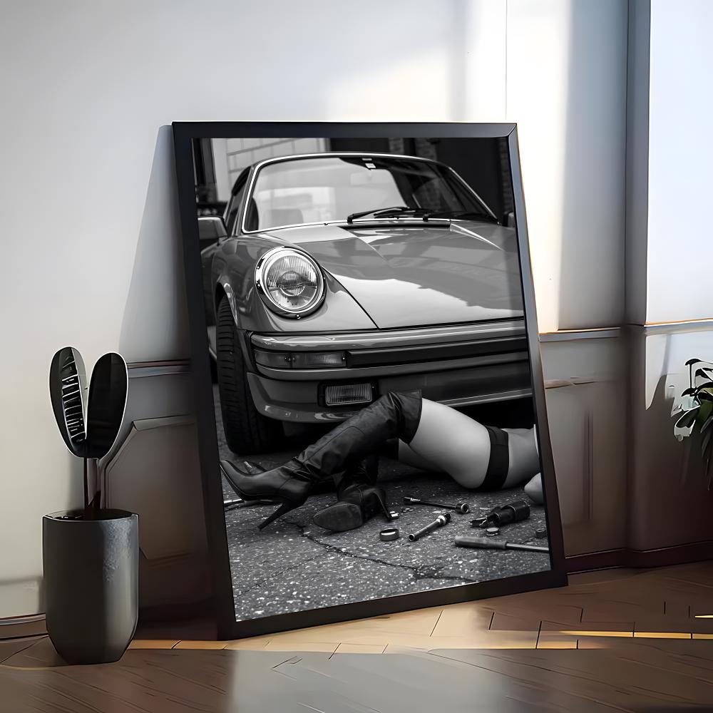 Black white Luxury Sports Car  Painting Calligraphy Premium Cotton Canvas Wall Art Poster HD Scratch Resistant Perfect Gift