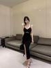 Lace Patchwork High Slit Spaghetti Strap Dress - Sexy Slim Fit, Open Back, Low Cut Evening Wear for Women