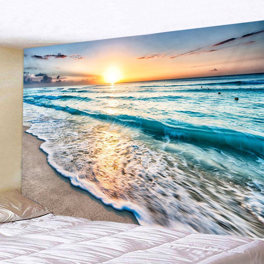 Beach Sunset Landscape Tapestry Wall Hanging Coconut Tree Printed Wall Art Hotel Room Decoration Items Aesthetic Dorm Home Decor