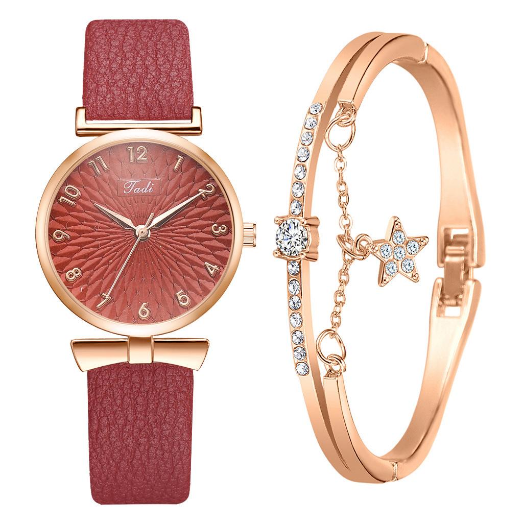 Hers Watch Sets Women Watch Top Brand Luxury Ladies Wristwatches Leather Strap Bracelet Quartz Watches for Women Pink Dial Clock