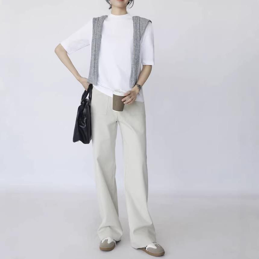 Pre-Sale Women's Cotton T-Shirt: Half-High Collar, Five-Point Sleeves, Stand-Up Collar, Seam Detail, Loose Fit Base Layer for Layering and Commuting