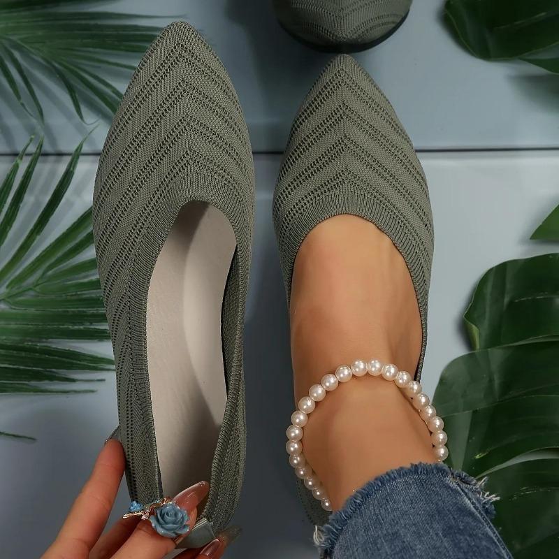 Dámské ploché boty se špičatou špičkou Jednobarevné Pletené slip-on boty Ležérní Prodyšné ploché boty Dámské ploché mokasíny Pohodlné dámské boty