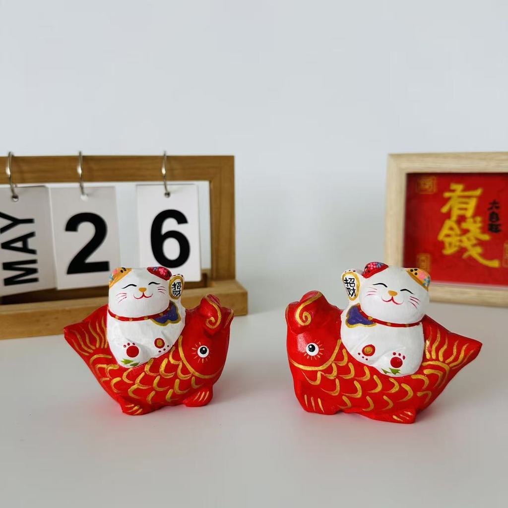Wooden Maneki Neko Lucky Fish Ornament With Handcrafted Design For Office Decor And Giftgiving