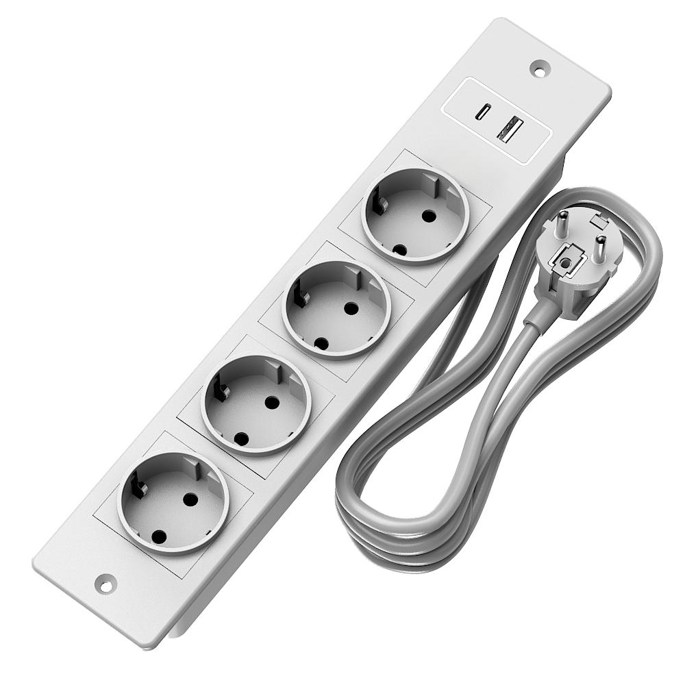 Recessed Power Strip with 2 Sockets USB A USB C Ports Embedded Furniture Charging Station for Desk Nightstand Cabinet