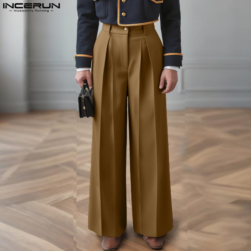 INCERUN Men Zip-up Waist Straight Pants Long Suits Trousers