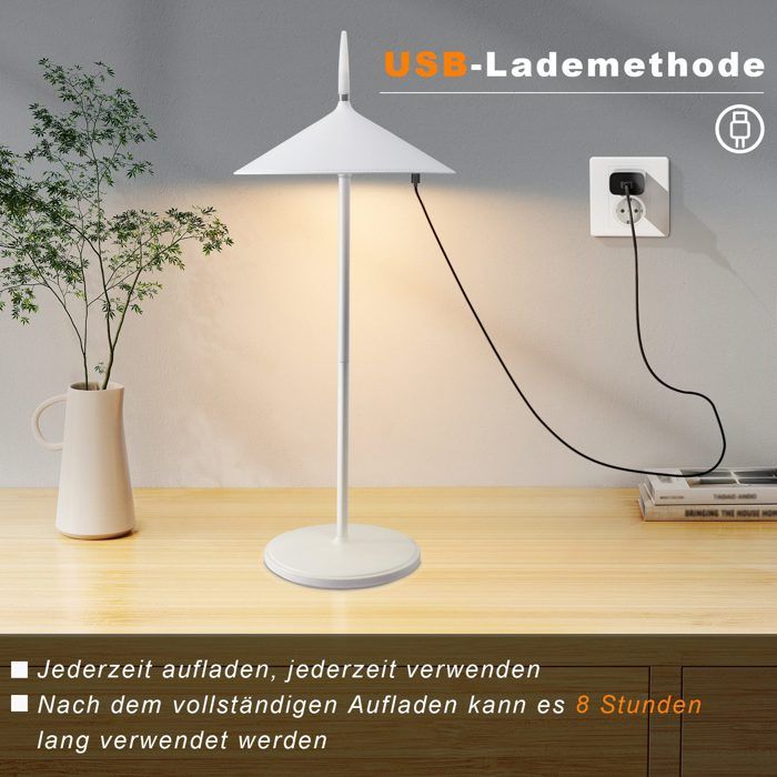Lampe de table - NETTLIFE - 1800 mAh rechargeable - LED intégrée - Tactile dimmable - Blanc