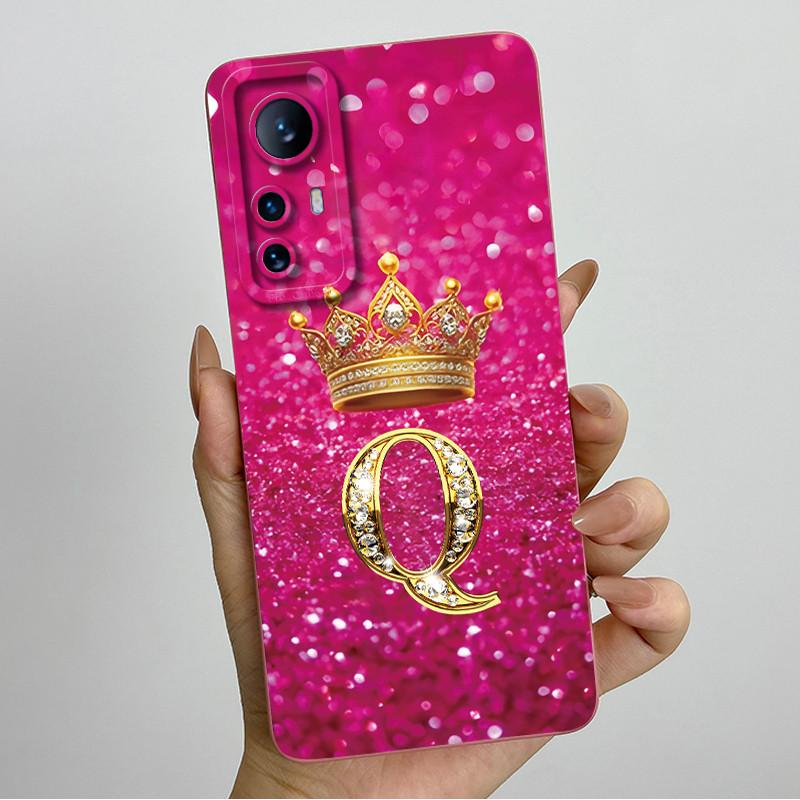 For Xiaomi 12 Lite Case Xiaomi 12T Pro 5G Casing Crown Letter Couple Phone Case Soft Liquid Silicone Lens Protective Back Cover