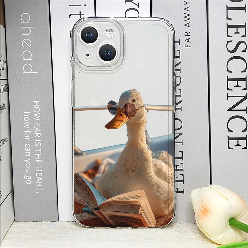 Funny Cartoon Fighting Duck Chicken Clear Phone Cases for iPhone 17 16 15 14 13 12 11 Pro Max XR 8 7 Plus 13 12 Mini Soft Cover