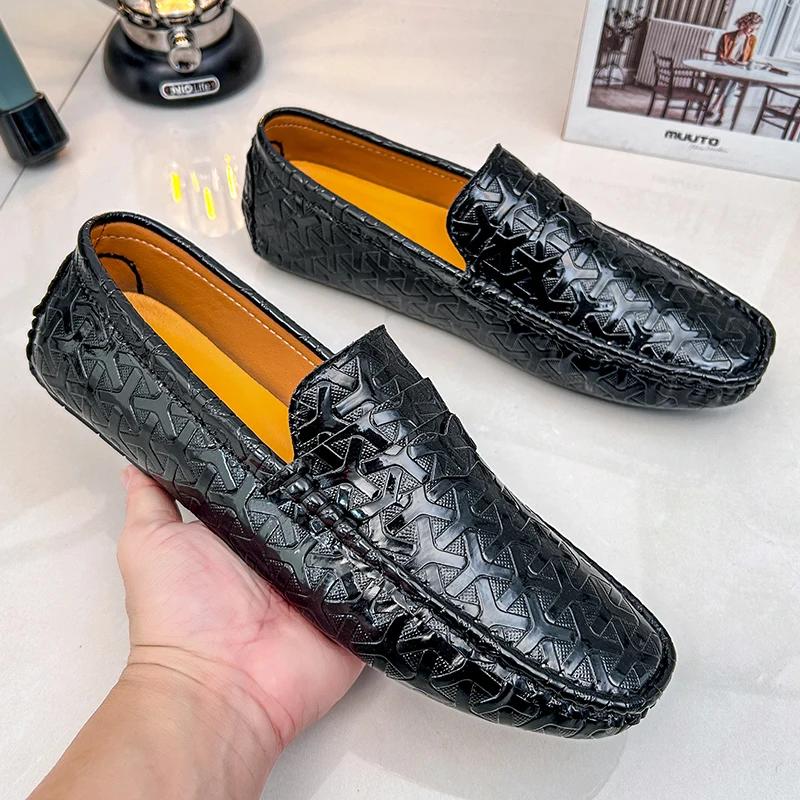 New Handmade Loafers for Men Casual Leather Shoes Mens Loafers Moccasins Breathable Slip on Big Size 48 Driving Shoes for Men