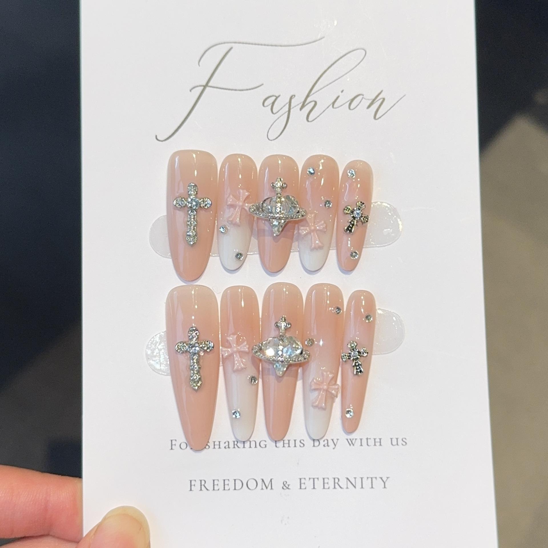 ins Spice Girl Pure Handmade Wear Nail Temperament Medium and Long White Advanced Cat s Eye Nail Art False Nail Patch XS
