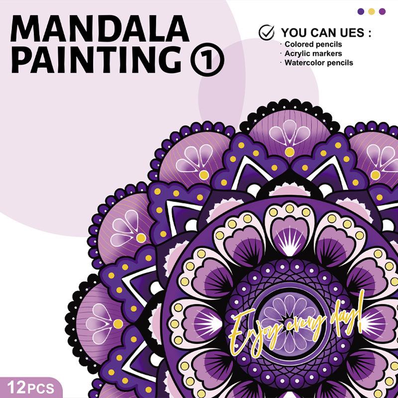 12 Sheets Mandala Coloring Book for Adults, Stress Relief Therapeutic Colouring Pages, Anxiety Relieving Healing Floral Drawing Book