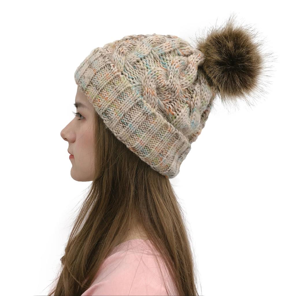 Women Casual Multicolor Outdoor Plush Ball Hats Crochet Knit  Cap