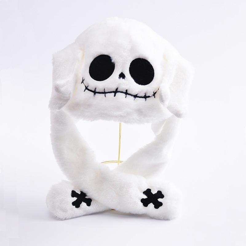 LED Pumpkin Rabbit Hat Plush Hat with Moving Ears Hat Halloween Christmas Ball Hat with Fluffy Ears Bomber Hats